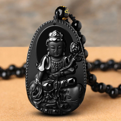 Imitation Obsidian Factory Wholesale Natural Obsidian Buddha Eight Guards Pendant Crystal Necklace Men and Women Jewelry