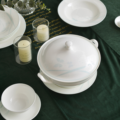 Huaguang National Porcelain Bone China Tableware Suit Combination Bowl and Dish Set Household Minimalist Chinese High-End in-Glaze Decoration Morandi