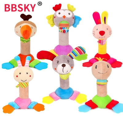 Cute Creative Hand-Cranking Baby Stick Baby Grip Training Built-in Bell with Teether Handbell Plush Toys Wholesale