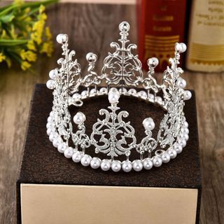 Crown Cake Baking Adult round Headdress Bridal Ornament Birthday Hair Accessories Gold and Silver Color Bright Pearl Wholesale