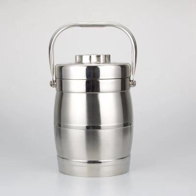 Factory Direct Sales Stainless Steel Pot with Handle Barrel-Type Straight Flat Lid Rice Bucket Insulated Barrel Cabas Lunch Box with Logo