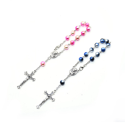 Cross-Border Hot Accessories Catholic Rosary Bracelet Magic Color Sapphire Blue Pink Beads Christ Cross Virgin Jesus Bracelet
