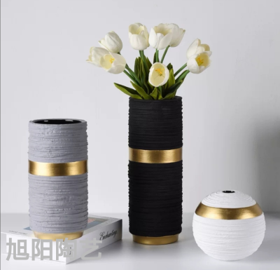 Creative Simple Ceramic Vase Irregular Striped Flower Device Living Room Study Exhibition Hall Model Room Home Decoration Software