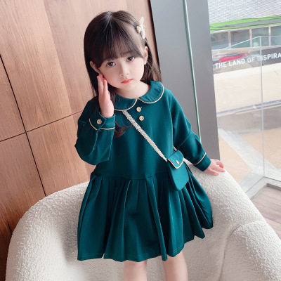 Girls' Princess Dress Children's 2021 Spring and Autumn Clothing New Peter Pan Collar Long-Sleeved Baby Girls' Dress Western Style Fashion Children's Clothing