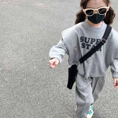 2021 Autumn New Children's Clothing One Piece Dropshipping Girls' Korean-Style Letter Printing Suit Sweater + Sweatpants 2-Piece Set
