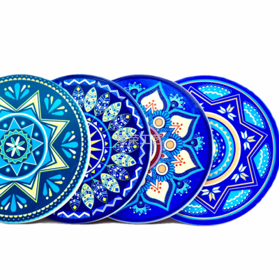 [4 Pieces] Blue Mandala Pattern Series Ceramic Coffee Cup Mat Effective Thermal Insulation Household Decorations
