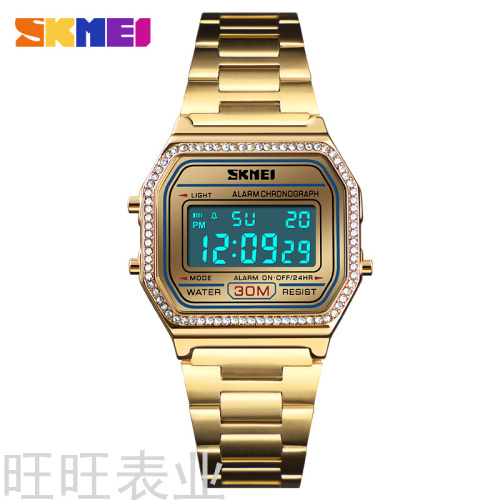 skmei multi-functional exquisite stone watch for women european and american hot sale waterproof casual electronic watch for women