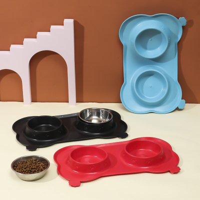 Silicone Pet Slow Food Anti-Chye Pet Bowl Removable Double Bowl Dog Basin Stainless Steel Bowl Dog Food Bowl Placemat