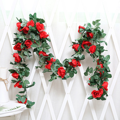 Artificial Rose Vine Plastic Fake Flower Vine Green Leaf Plant Flower Rattan Wedding Home Furnishing Decorative Flower Vine Wholesale