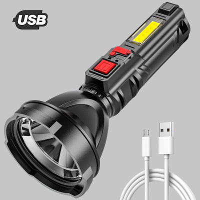 Cross-Border New Arrival Power Torch Outdoor LED Portable Cob Sidelight USB Rechargeable Household High-Power Flashlight