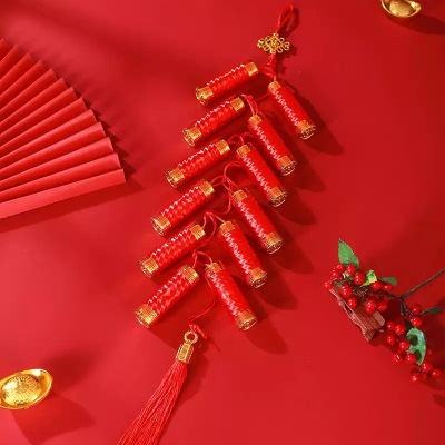 Artificial Red Handmade Firecrackers String Pendant New Year National Day Mid-Autumn Festival Spring Festival Hanging Decoration Living Room Decoration Performance Props