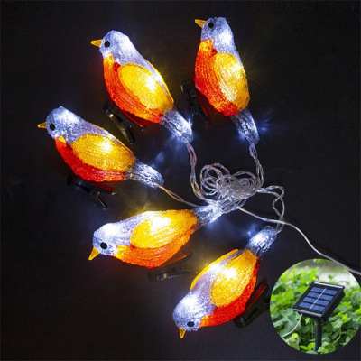 LED Solar Acrylic Bird Lighting Chain Outdoor Holiday Garden Lawn Christmas Tree Ornamental Festoon Lamp