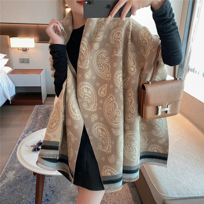 2021 long autumn and winter thickened cashmere-like brushed cashew flower scarf foreign trade winter warm shawl outer scarf