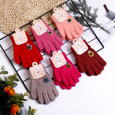 Factory in Stock Autumn and Winter Gloves Cute Pineapple Double-Layer Cashmere-like Jacquard Striped Gloves Men and Women Warm Gloves