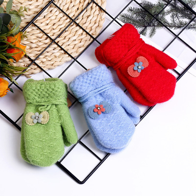 New Style Spot Twill Bowknot Bag Sets of Double-Layer Jacquard Cute Student Children's Warm Gloves for Autumn and Winter