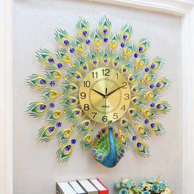 Yihong clock wall clock craft clock craft wall clock Art clock iron clock Peacock clock home decoration arts and crafts