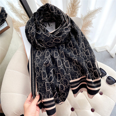 Women's Scarf Autumn and Winter Letter Scarf Thickened Cashmere Ins Trendy New Fashionable Stylish Double-Sided Thermal Shawl