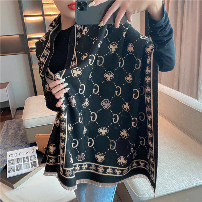 Women's scarf autumn and winter korean style fashionable net red 2021 new outdoor shawl thickened plum blossom letter warm scarf
