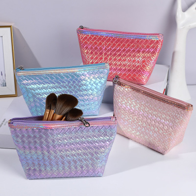 Fashion Simple Colorful Woven Pattern Women's Zipper Makeup Toiletries Waterproof Three-Dimensional Hexagonal Bag in Stock