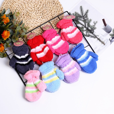 Factory in Stock New Half Velvet Autumn and Winter Anti-Freezing Gloves Double Jacquard Striped Student Children Warm Gloves