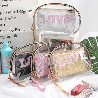 English Letter Love Transparent PVC Cosmetic Bag S Large Capacity Waterproof Cosmetic Bag Waterproof Storage Bag Custom 