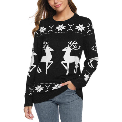 Christmas deer jacquard sweater female foreign trade source strength processing factory to map sample processing customization