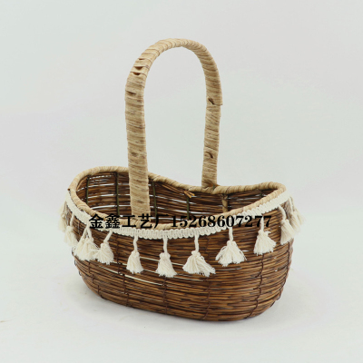 Hand-Woven Rattan Wicker Basket Storage  Box Picnic Basket Fruit Flower Baskets Outdoor Picnic Wicker Gift Basket Party 