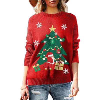 Amazon Christmas Sweater for Women Autumn and Winter New European and American Foreign Trade Red Christmas Women's Knitwear Cross-Border