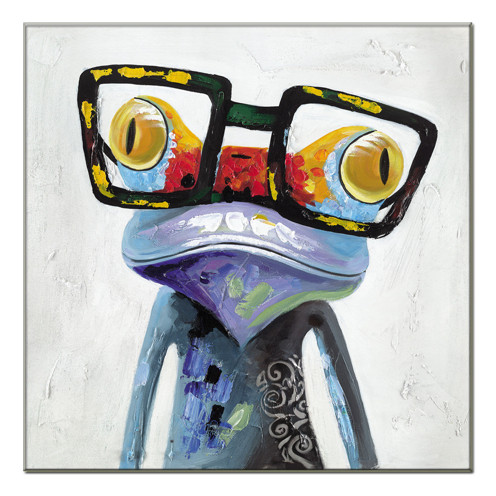 眼镜青蛙油画动物油画无框画酒店油画公寓配画装饰画工厂厂家直销