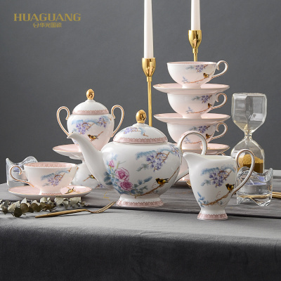 Huaguang National Porcelain Ceramic Rich Peony European Style Coffee Set Bone China Tea Coffee Set Coffee Cup Set