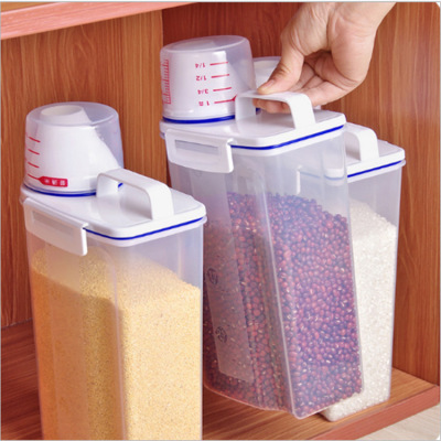 Transparent Plastic Japanese Measuring Rice Bucket Seal Rice Bucket Moisture-Proof Insect-Proof Rice Storage Box Kitchen Cereals Storage Tank