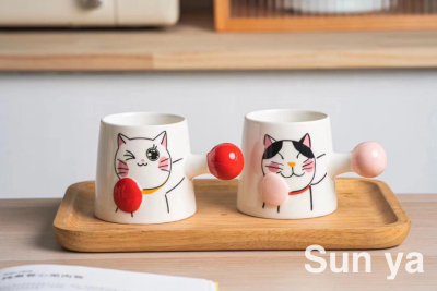 Hot Sale Ceramic Cup Cute Cat Mug with Cover with Spoon Coffee Cup