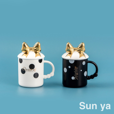 Hot Selling Cartoon Ceramic Cup Dot Bow Coffee Cup Creative Mug