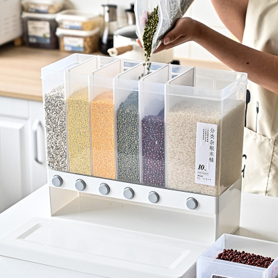 Cereals Storage Box Compartment Wall-Mounted Grain Storage Tank Large Capacity Wall-Mounted Household Kitchen Separated Rice Bucket