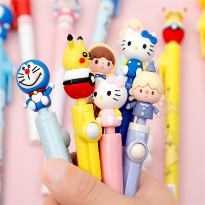 Creative New Decompression Spring Pen Cute Cartoon Hedgehog Press Doudou Rotating Doll Ball Pen Decompression Gel Pen
