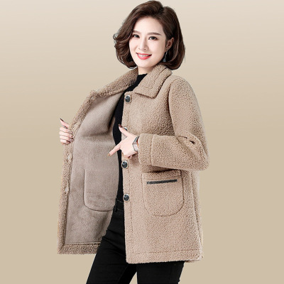 Middle-Aged and Elderly  Chenille Coat Mother's Clothing Autumn and Winter Thickening Fleece Lamb Wool Fur Coat Women