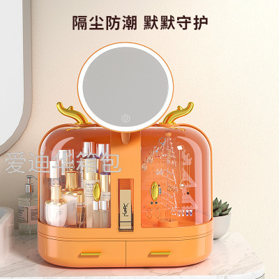 Internet Celebrity Antlers Cosmetic Storage Box Drawer Type Desktop Jewelry SkincareProduct StorageRackLed Makeup Mirror