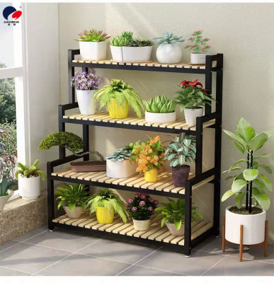 Flower Stand Iron Multi-Layer Storage Rack Living Room Jardiniere Indoor Balcony Step-by-Step Solid Wood Succulent Simple Flower Shop Rack