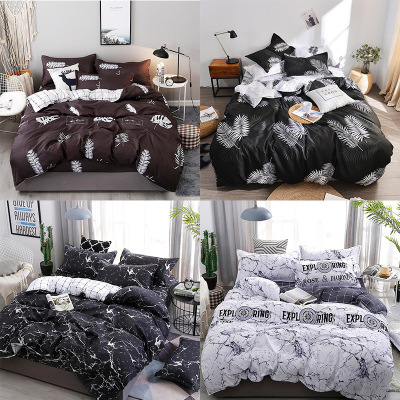 Factory Direct Sales Bedding Marbling Black and White Four-Piece Set Bed Sheet Quilt Cover Dormitory Three-Piece Set Fitted Sheet