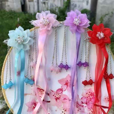 One Pair Price Children's Retro Han Chinese Clothing Hair Accessories Wind Chimes Ribbon Antique Hairpin Headdress Chinese Style Hairpin Female Headdress Flower