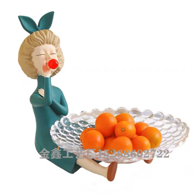 European Cute Girl Fruit Plate Living Room Decoration Luxury Fruit Bowl Candy Snack Storage Tray Birthday Gift Home Deco