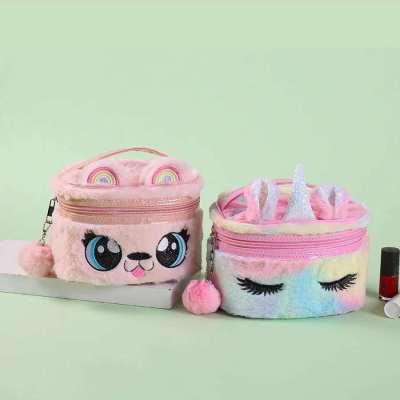 2021 New Cartoon Cosmetic Bag Girl Unicorn Embroidered Bag Big Eyes Plush Children Cute Storage Bag