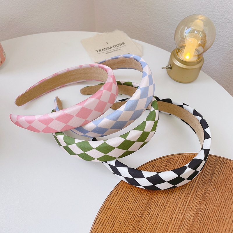 新款秋季海绵发箍女拼色棋盘格防滑压发头箍洗脸化妆发带韩版发饰