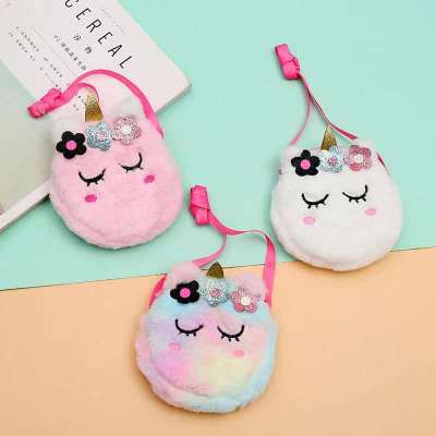 Korean Cartoon Unicorn Plush Shoulder Bag Cute Personal Coin Purse Girl Mobile Phone Gift Messenger Bag