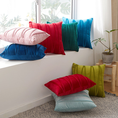 Velvet Modern Minimalist Pillow Cushion Solid Color Pressing Line Sofa Back Cushion Amazon Hot Factory Direct Sales