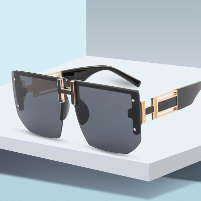 Semi-Rimless Sunglasses Women's 2021 New UV Protection Sunscreen Driving Sunglasses Men's Square Frame Riding Sunglasses