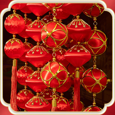 Victor Wong Mercerized Hydrangea Lantern String New Year's Day New Year Decoration Red Wedding Celebration Living Room Hanging Piece Pendant Wholesale