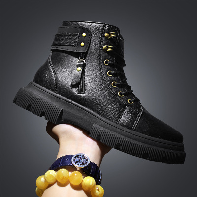 2021 Autumn and Winter New High-Top Shoes Leather Dr. Martens Boots Fashion Worker Boot Men's Casual Motorcycle Boots Korean Style Retro Men's Shoes