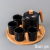 Hot Sale Simple Black and White Ceramic Water Set One Pot Four Cups with Bamboo Wood round Tray Coffee Cup Set