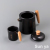 Hot Sale Simple Black and White Ceramic Water Set One Pot Four Cups with Bamboo Wood round Tray Coffee Cup Set